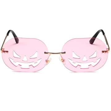 LASPOR Halloween Rimless Pumpkin Shape Sunglasses for Women Men Eyewear Trendy Party Sunglasses (Pink)
