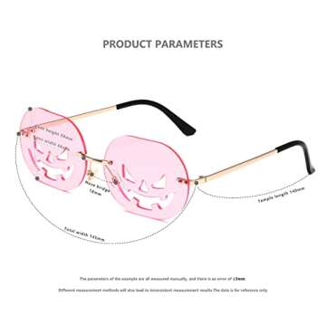 LASPOR Halloween Rimless Pumpkin Shape Sunglasses for Women Men Eyewear Trendy Party Sunglasses (Pink)
