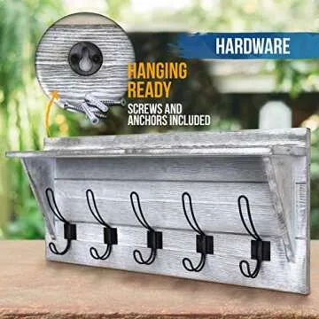 Rustic Wall Mounted Coat Rack with Shelf - Stylish Storage Solution