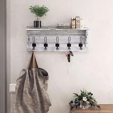 Rustic Wall Mounted Coat Rack with Shelf - Stylish Storage Solution