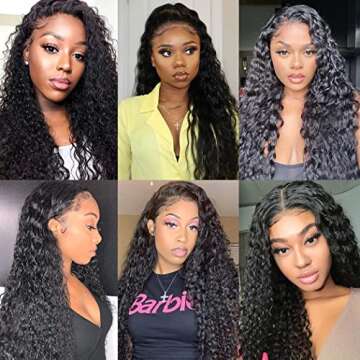 kiss love 28 Inch 13x4 Deep Wave Lace Front Wigs Human Hair Pre Plucked with Baby Hair Curly Wigs for Women Human Hair Brazilian Virgin Transparent Deep Wave Frontal Wig Natural Color