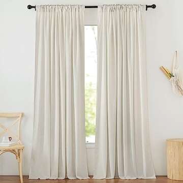 NICETOWN Flax Linen Living Room Curtains 95 inches Long, Rod Pocket & Back Tab Semi Sheer Drapes Privacy Added with Light Filtering for Bedroom/Living Room, Natural, W68 x L95, 2 Panels