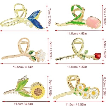 Flower Metal Hair Claw Clips for Women - 6 Pcs Set