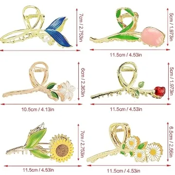 Flower Metal Hair Claw Clips for Women - 6 Pcs Set
