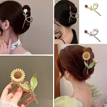 Flower Metal Hair Claw Clips for Women - 6 Pcs Set