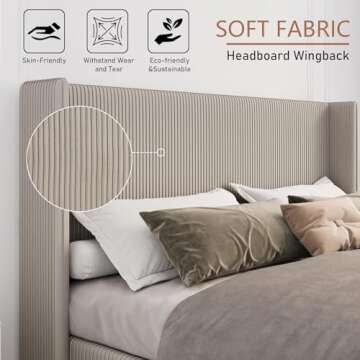 CHABUILDREARK Queen Size Bed Frame, Velvet Upholstered Bed Frame Queen Vertical Channel Tufted Headboard, Low Profile Bed Design, No Box Spring Needed, Easy Assembly, Taupe, Cama Queen