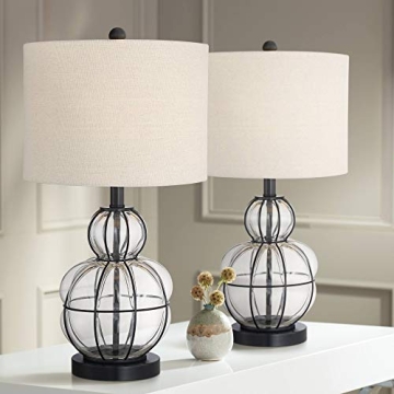 360 Lighting Eric Rustic Table Lamps 24" High Set of 2 - Dark Bronze & Clear Blown Glass with Burlap...