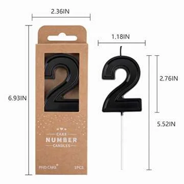 PHD CAKE 2.76 Inch Luxe Black 2 Number Birthday Candles, Black Number Candles, Cake Number Candles, Party Celebration