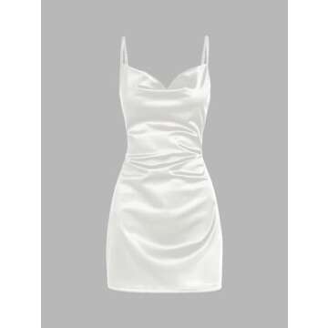 ZAFUL Women's Satin Sleeveless Spaghetti Strap Mini Dress Sexy Slip Cowl Neck Silky Cocktail Party D...