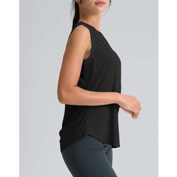 SANTINY Women's Sleeveless Workout Tops Breathable Lightweight Active Tennis Yoga Shirts Athletic Running Tank Tops for Women (Black_S)