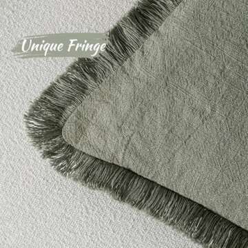 MIULEE Light Olive Green Linen Fringe Pillow Covers Set