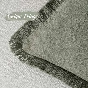 MIULEE Light Olive Green Linen Fringe Pillow Covers Set