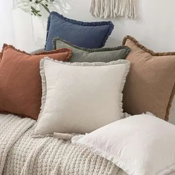 MIULEE Light Olive Green Linen Fringe Pillow Covers Set