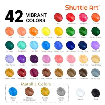 Shuttle Art Acrylic Paint, 42 Colors Acrylic Paint Set with 12 Paint Brushes, 2oz/60ml Bottles, Rich...