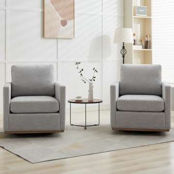 Aoiy & Wifon 30.7" W Swivel Accent Chair Set of 2, Mid Century Modern Swivel Chairs for Living Room, Comfy Swivel Barrel Chairs, Wavy Chenille, Light Gray