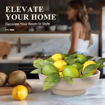 YMXYJM Large Decorative Bowl, Modern Handicraft Resin Bowls for Home Decor, Decorative Fruit Bowl for Kitchen Counter, Stylish Key Bowl for Entry Table, Artificial Stone Resin Beige