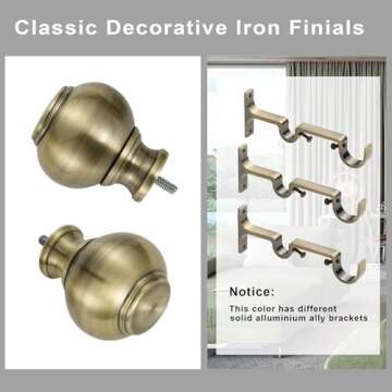 1 Inch Double Curtain Rods 72 to 144 Inches, Adjustable Telescoping Window Drapery Rod, Dual Heavy Duty Curtain Rods with Iron-Finials for Sliding Glass Door, Patio, Bedroom, Kitchen, Antique Bronze