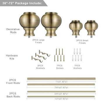 1 Inch Double Curtain Rods 72 to 144 Inches, Adjustable Telescoping Window Drapery Rod, Dual Heavy Duty Curtain Rods with Iron-Finials for Sliding Glass Door, Patio, Bedroom, Kitchen, Antique Bronze