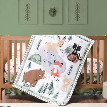 The Peanutshell 3 Piece Baby Crib Bedding Set for Boys - Newborn, Infant & Toddler Nursery Bed Set Decor with Fitted Crib Sheet, Dust Ruffle Comforter - Woodland Camo