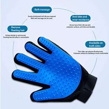 weiyun [Upgrade Version] Pet Grooming Glove Hair Remover Brush Gentle Deshedding Efficient Pet Mitt Pet Massage Gloves Left & Right Hand Draw Dogs Cats Horses Long Short Brush 1Pair (Blue)