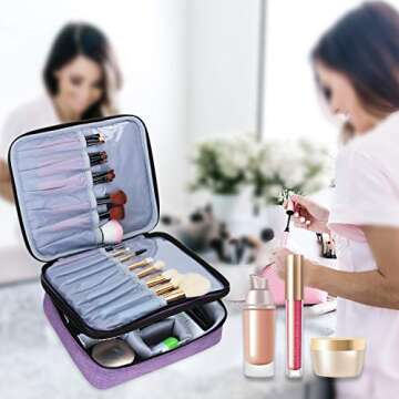 Teamoy Travel Makeup Brushes Bag(up to 10"), Professional Makeup Train Case for Makeup Brushes and cosmetics, Portable and Multifunctional-Large, Purple (No Accessories Included)
