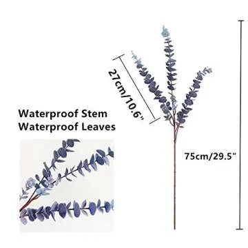 FuleHouzz 3 Pcs Soft Touch Artificial Eucalyptus Leaves Spray 31.5" Fake Silver Dollar Greenery Stems for Home Wedding Floral Arrangement, Blue