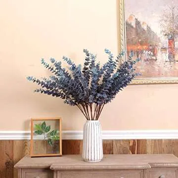 FuleHouzz 3 Pcs Soft Touch Artificial Eucalyptus Leaves Spray 31.5" Fake Silver Dollar Greenery Stems for Home Wedding Floral Arrangement, Blue