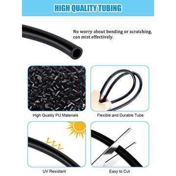 Tesmotor Misting Cooling System, 49FT Misting Line + 16 Brass Nozzles Outdoor Misters for Cooling, Misting System for Patio Garden Lawn Pool Umbrella Trampoline