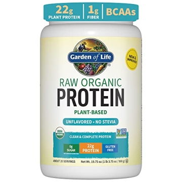 Organic Vegan Protein Powder, Unflavored Protein Powder, Garden of Life 22g Plant Based Protein & BC...