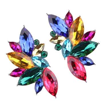 Crystal Angel Wings Flower Cluster Stud Black Blue Colorful Earrings Wedding Engagement Birthday Gif...