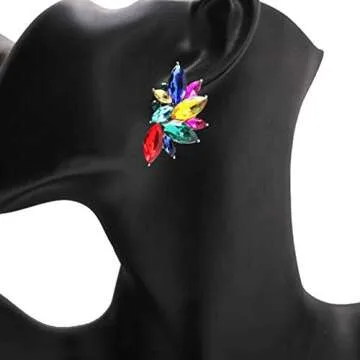 Crystal Angel Wings Flower Cluster Stud Black Blue Colorful Earrings Wedding Engagement Birthday Gift (Colorful)