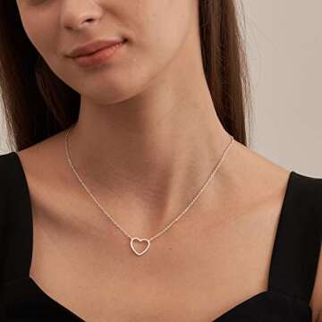 Tewiky Silver Necklace for Women, Dainty Silver Necklace Cute Heart Necklace Simple Silver Choker Necklaces Handmade Long Pendant Necklace Silver Jewelry for Women Gifts