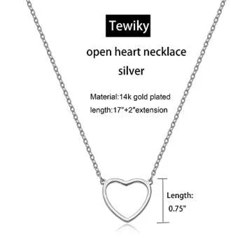 Tewiky Silver Necklace for Women, Dainty Silver Necklace Cute Heart Necklace Simple Silver Choker Necklaces Handmade Long Pendant Necklace Silver Jewelry for Women Gifts
