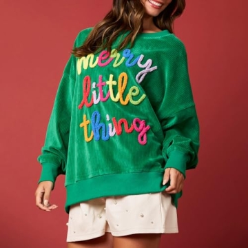 DSORVICD Women Christmas Sweatshirts Sequin Sparkly Shirts Oversized Long Sleeve Xmas Holiday Sweater Pullover Tops