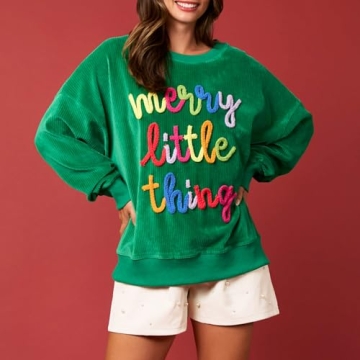 DSORVICD Women Christmas Sweatshirts Sequin Sparkly Shirts Oversized Long Sleeve Xmas Holiday Sweater Pullover Tops