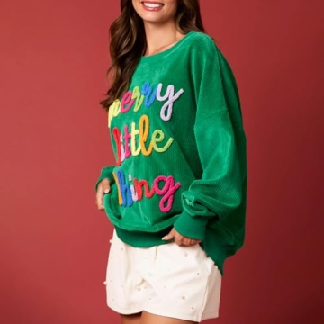 DSORVICD Women Christmas Sweatshirts Sequin Sparkly Shirts Oversized Long Sleeve Xmas Holiday Sweater Pullover Tops