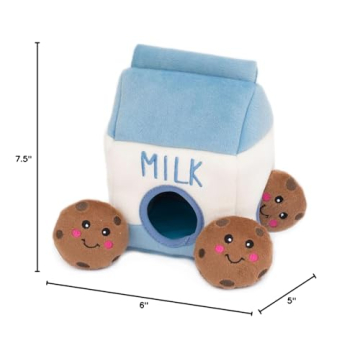 ZippyPaws Burrow- Interactive Dog & Puppy Toys for Boredom, Stimulating Pet Products to Keep them Busy, Hide & Seek Plush Puzzles, Squeaky Toy for Enrichment, For Small & Medium Dogs- Milk and Cookies
