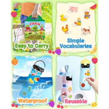 Benresive Reusable Sticker Book for Toddlers 2-4 Years, Fun Travel Stickers for Kids, Waterproof Sticker Books for Toddlers 1-3, Crafts Activities for Todddlers 1-3 2-4 3-5 - Farm