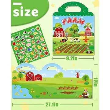 Benresive Reusable Sticker Book for Toddlers 2-4 Years, Fun Travel Stickers for Kids, Waterproof Sticker Books for Toddlers 1-3, Crafts Activities for Todddlers 1-3 2-4 3-5 - Farm