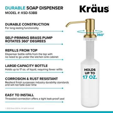 Kraus KSD-53BB Boden Kitchen Soap and Lotion Dispenser, Brushed Brass