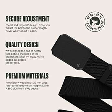 Groove Life Groove Belt Gun Metal/Black - Men's Stretch Nylon Belt with Magnetic Aluminum Buckle, Li...