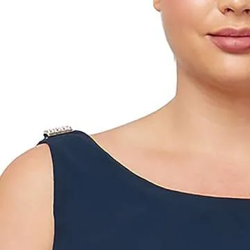 S.L. Fashions Women's Plus-Size Solid Multi-Tier Embellished Shoulder Dress, Navy, 16W