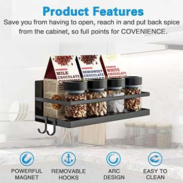 Thipoten Magnetic Spice Rack, Strong Magnetic Shelf with 2 Removable Hooks, Perfect Space Saver for ...