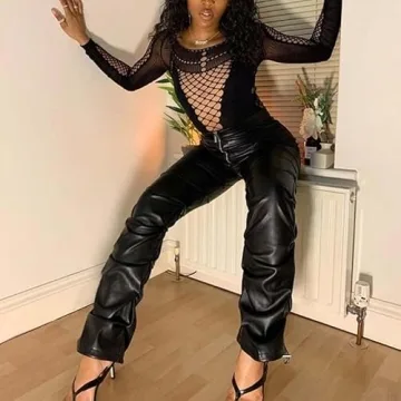 Sumleno High Waist Stacked Faux Leather Pants - Y2k Style