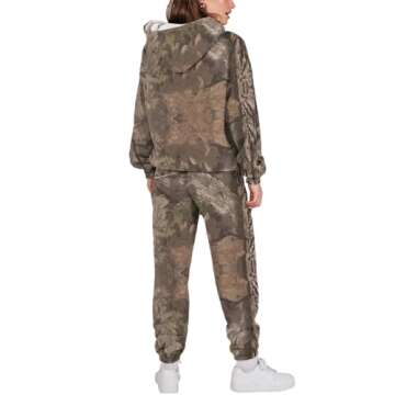 Camo Sweatsuits for Women Set 2 Piece Long Sleeve Pine Print Camo Hoodie & Wide Leg Camo Sweatpant Plus Size Two Piece Fall Outfits Casual Matching Lounge Sets Y2K Oversized Tracksuit