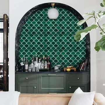 Green Peel and Stick Backsplash Fish Scale Gel Tile, Thicker Design Removable Scallop Mosaic Kitchen Backsplash 3D Adhesive Stick on Wall Tiles (10 Sheets, Emerald Green)