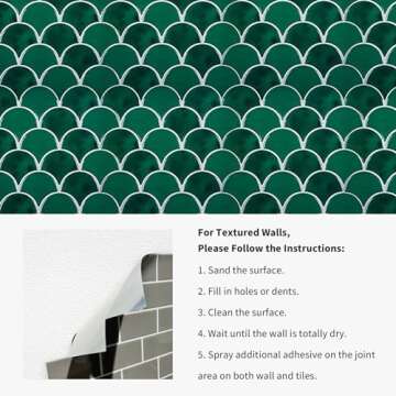 Green Peel and Stick Backsplash Fish Scale Gel Tile, Thicker Design Removable Scallop Mosaic Kitchen Backsplash 3D Adhesive Stick on Wall Tiles (10 Sheets, Emerald Green)