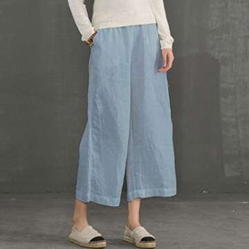 ECUPPER Women's Linen Cropped Pants for Summer Style
