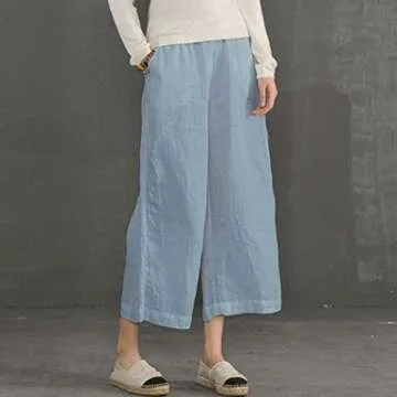 ECUPPER Women's Linen Cropped Pants for Summer Style