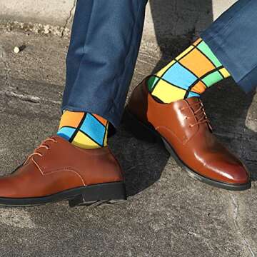 Jeasona Mens Dress Socks Crew Pack Funny Fun Crazy Cool Funky Cotton (Multicolored 12 Pairs, 12)